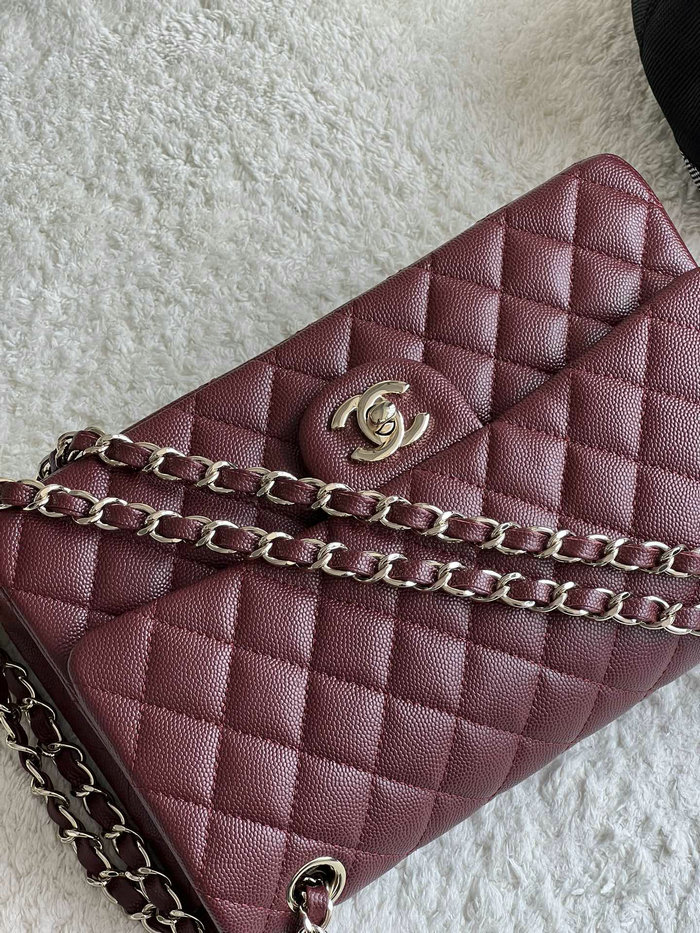 Medium Classic Chanel Grain Calfskin Flap Bag Burgundy A01112