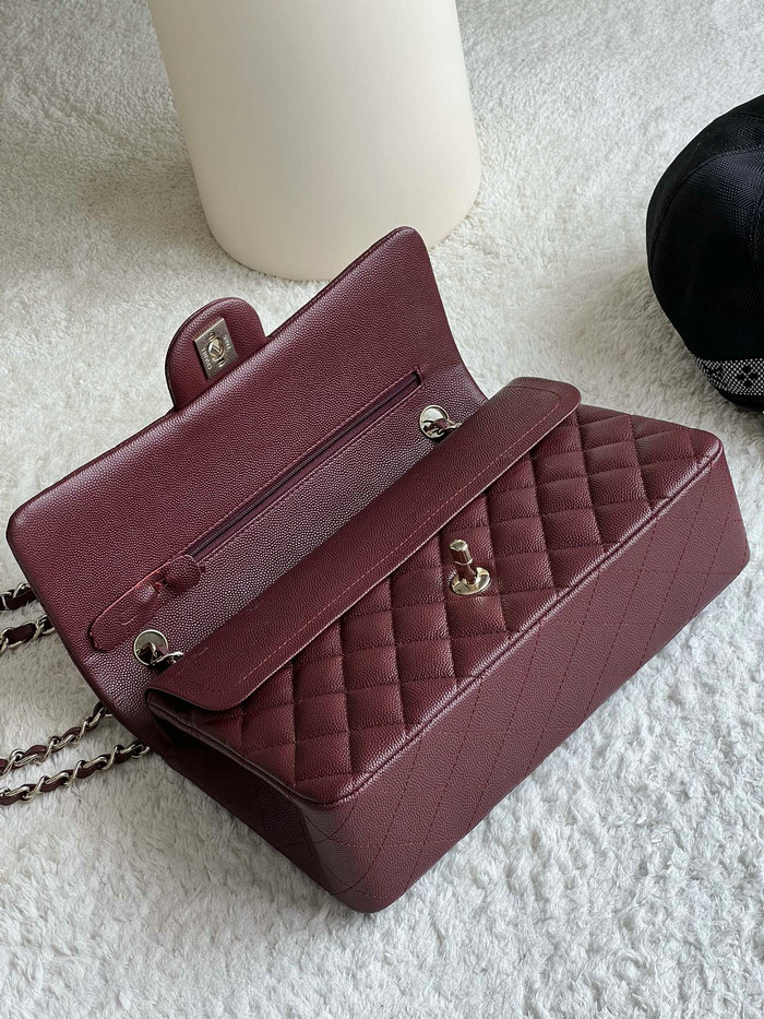 Medium Classic Chanel Grain Calfskin Flap Bag Burgundy A01112