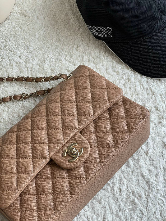 Medium Classic Chanel Grain Calfskin Flap Bag Nude A01112