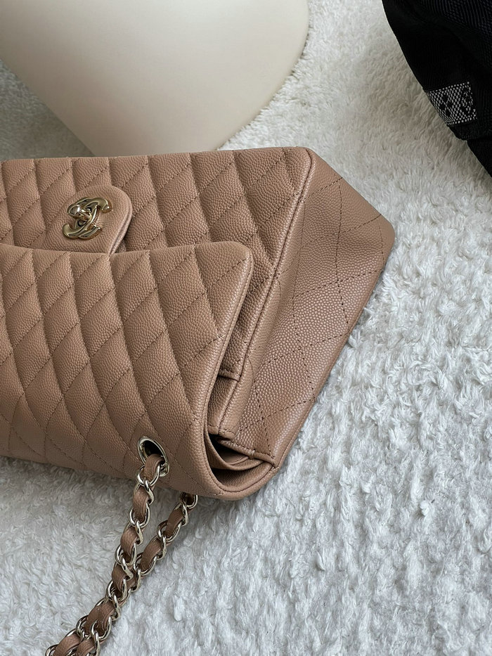 Medium Classic Chanel Grain Calfskin Flap Bag Nude A01112