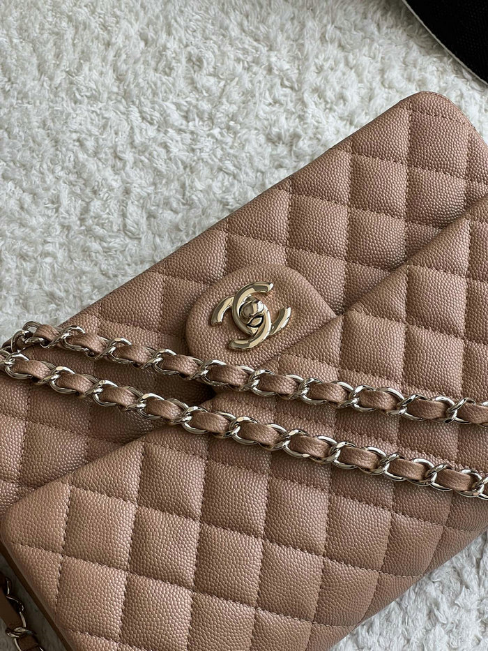 Medium Classic Chanel Grain Calfskin Flap Bag Nude A01112