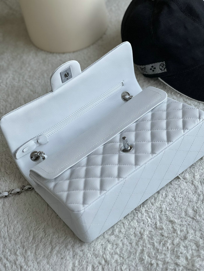 Medium Classic Chanel Grain Calfskin Flap Bag White A01112