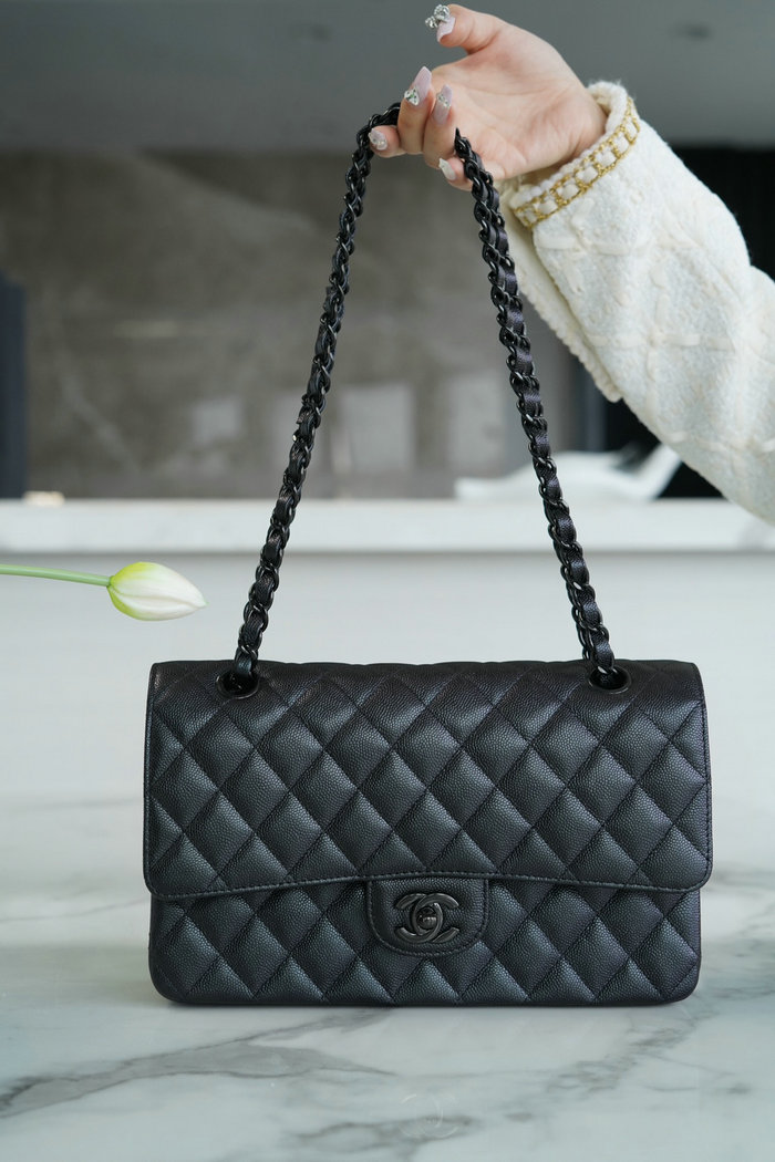 Medium Classic Chanel Grained Calfskin Flap Bag Black A01112