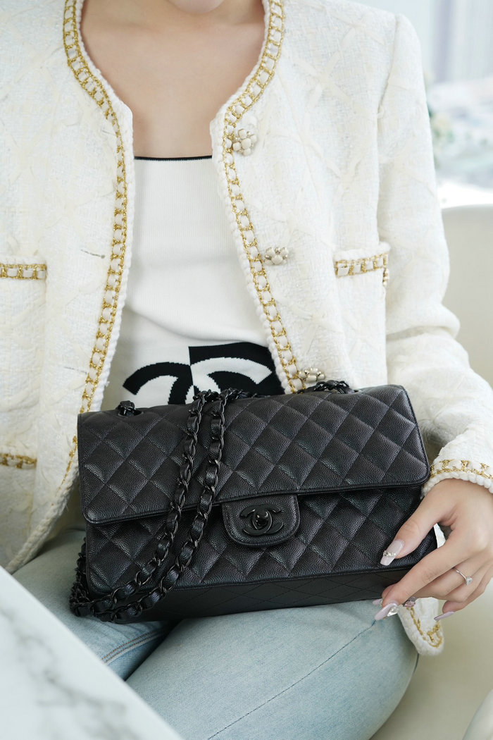 Medium Classic Chanel Grained Calfskin Flap Bag Black A01112