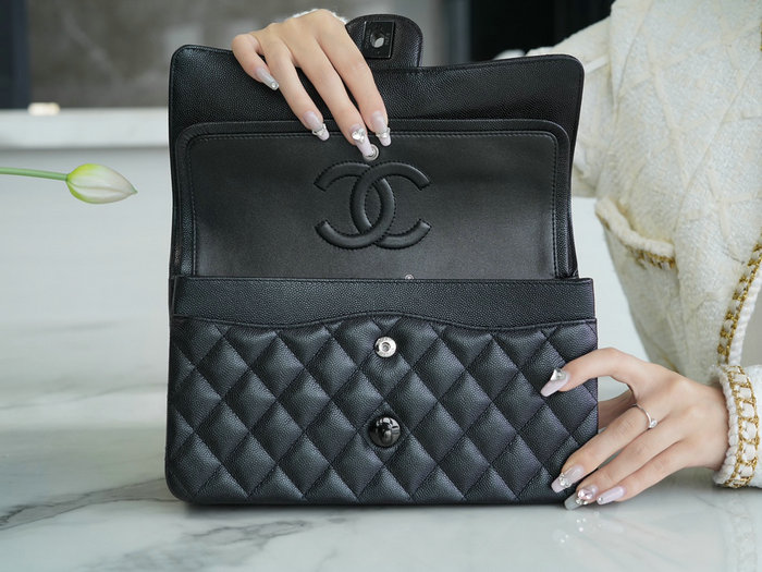 Medium Classic Chanel Grained Calfskin Flap Bag Black A01112