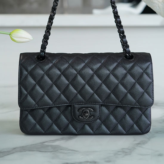 Medium Classic Chanel Grained Calfskin Flap Bag Black A01112