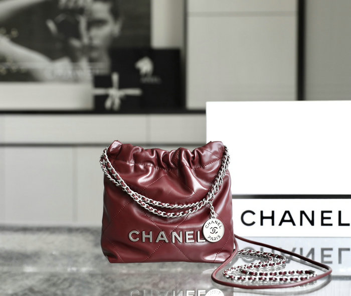 Mini Chanel 22 Handbag Burgundy AS3980