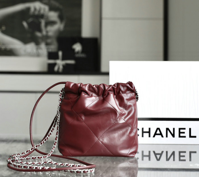 Mini Chanel 22 Handbag Burgundy AS3980