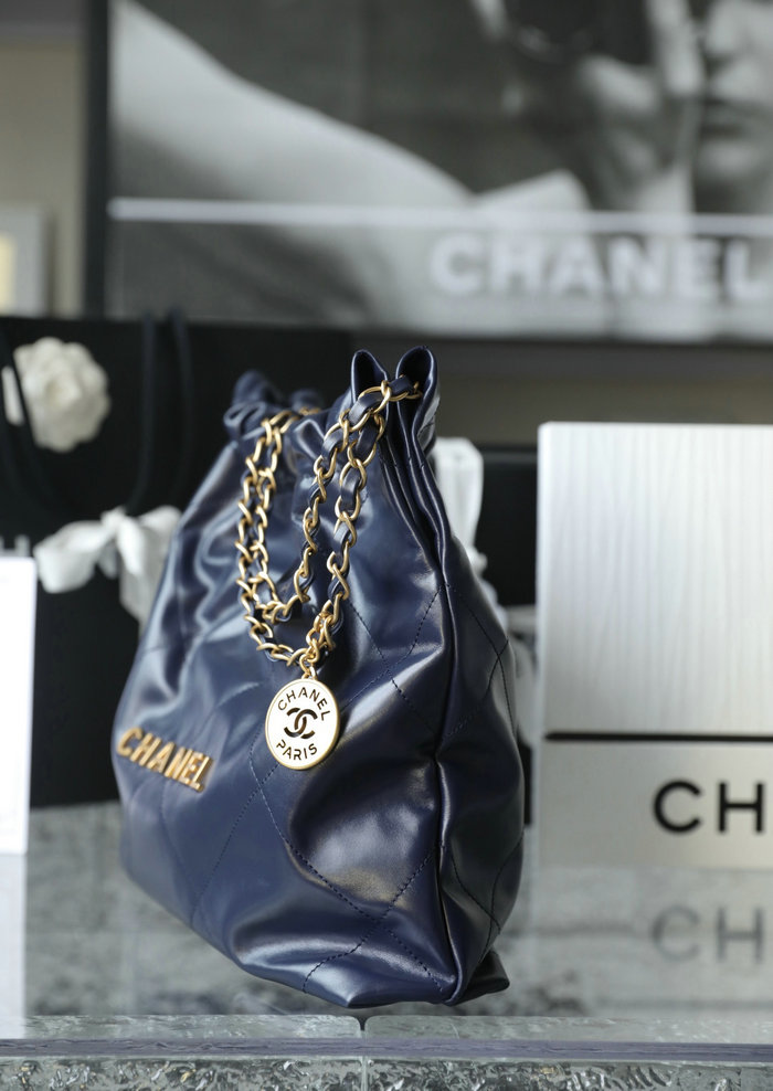 Small Chanel 22 Shiny Calfskin Handbag Blue AS3260