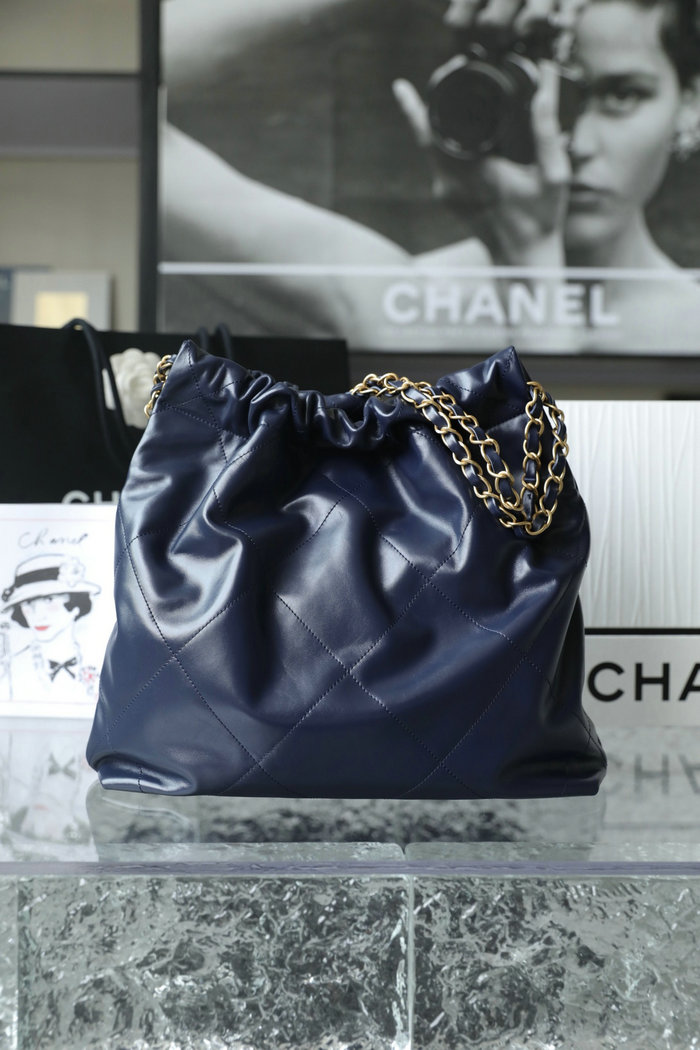 Small Chanel 22 Shiny Calfskin Handbag Blue AS3260