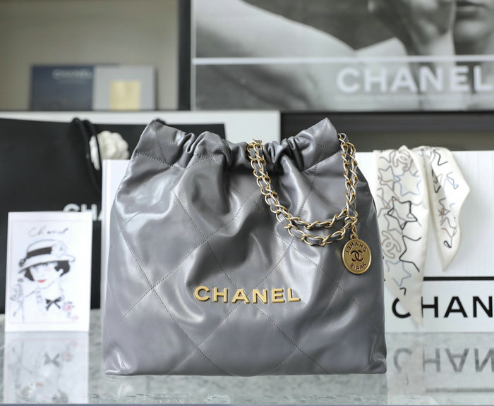 Small Chanel 22 Shiny Calfskin Handbag Grey AS3260