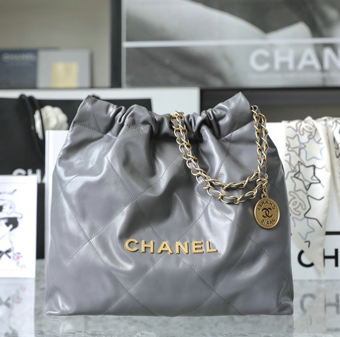 Small Chanel 22 Shiny Calfskin Handbag Grey AS3260