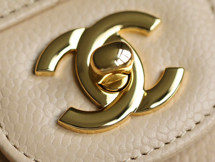 Small Classic Chanel Caviar Leather Flap Bag Beige with Gold A01113