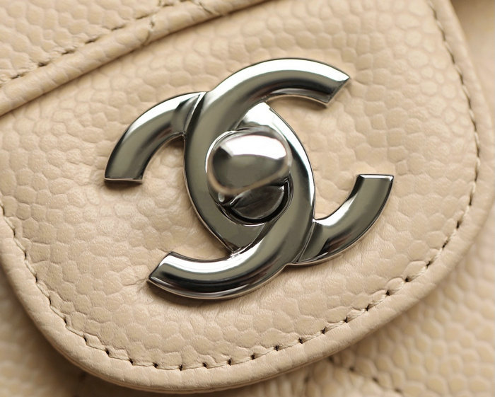 Small Classic Chanel Caviar Leather Flap Bag Beige with Silver A01113