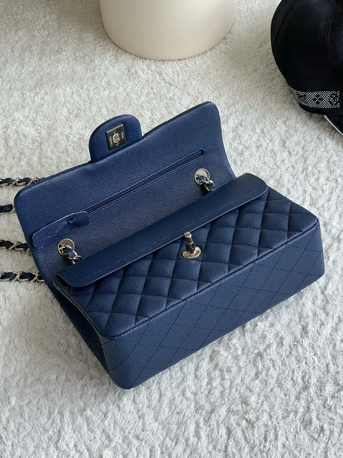 Small Classic Chanel Grain Calfskin Flap Bag Blue A01117