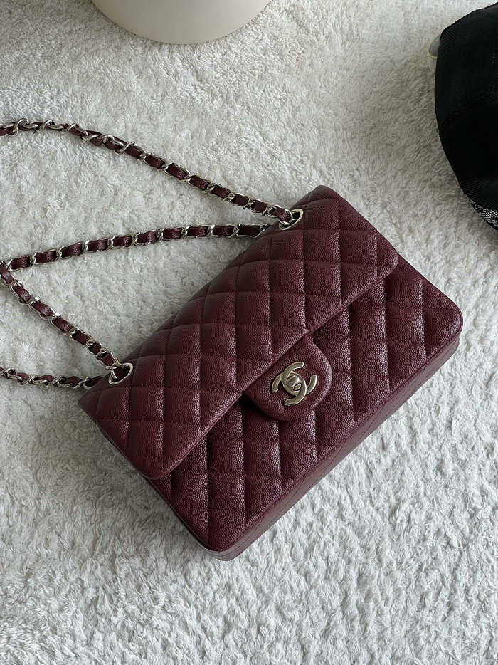 Small Classic Chanel Grain Calfskin Flap Bag Burgundy A01117