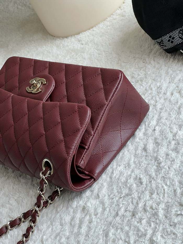 Small Classic Chanel Grain Calfskin Flap Bag Burgundy A01117