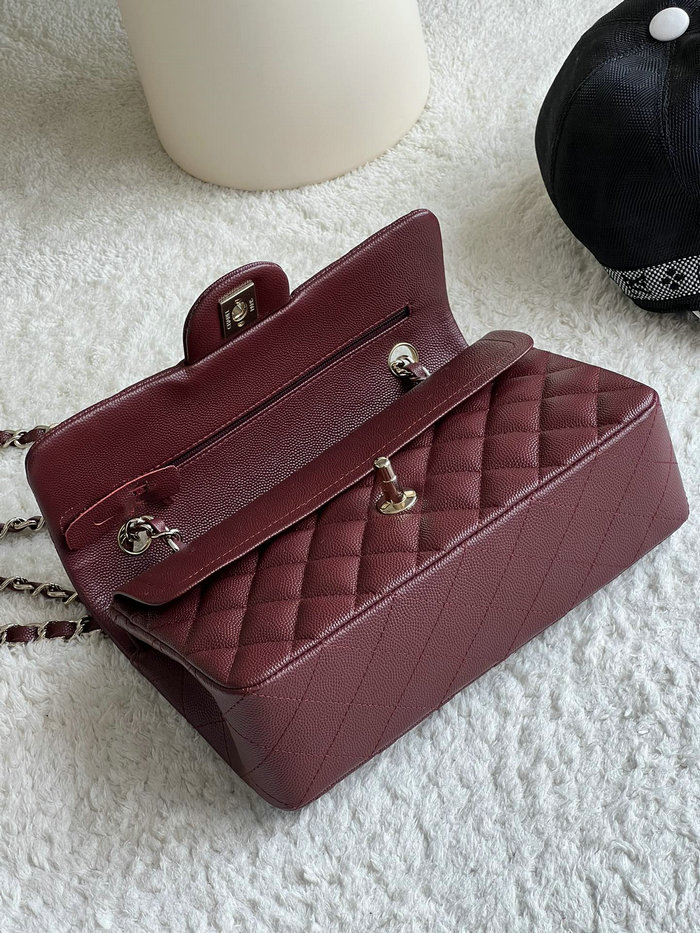 Small Classic Chanel Grain Calfskin Flap Bag Burgundy A01117