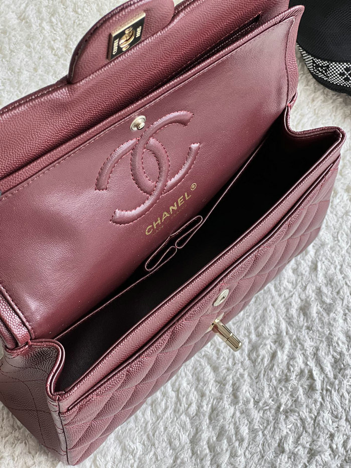 Small Classic Chanel Grain Calfskin Flap Bag Burgundy A01117