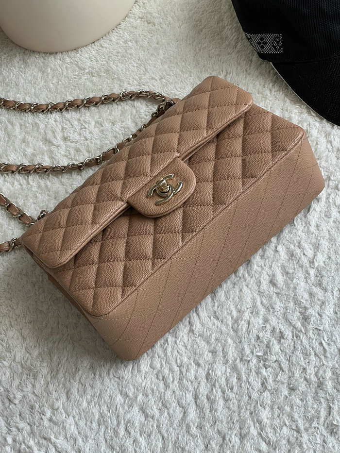 Small Classic Chanel Grain Calfskin Flap Bag Nude A01117