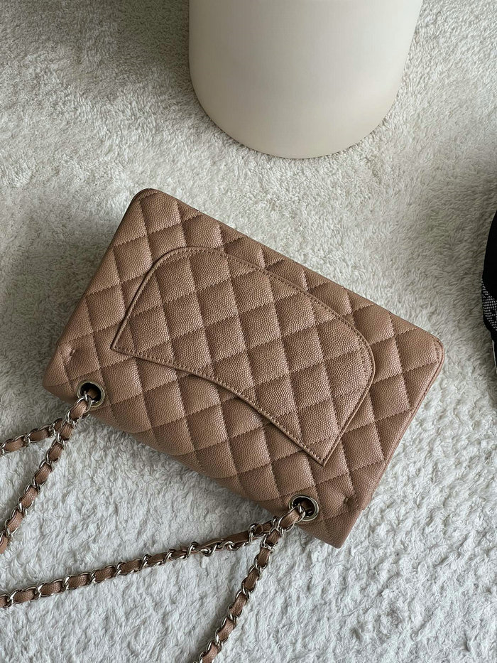 Small Classic Chanel Grain Calfskin Flap Bag Nude A01117