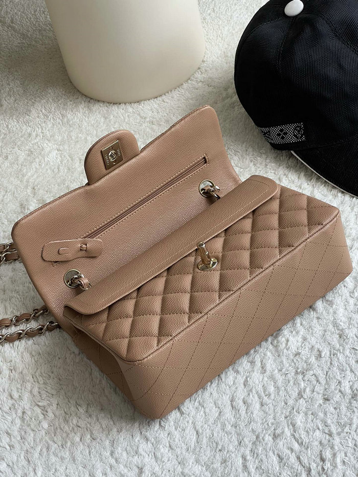 Small Classic Chanel Grain Calfskin Flap Bag Nude A01117