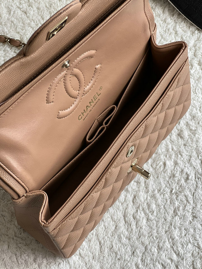 Small Classic Chanel Grain Calfskin Flap Bag Nude A01117