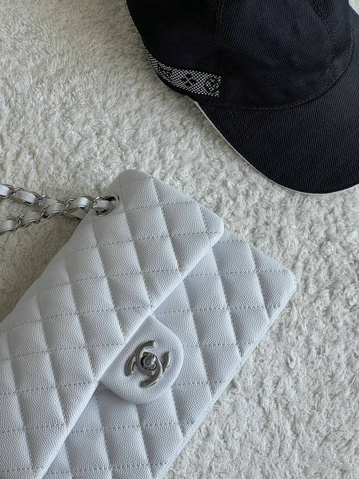 Small Classic Chanel Grain Calfskin Flap Bag White A01117