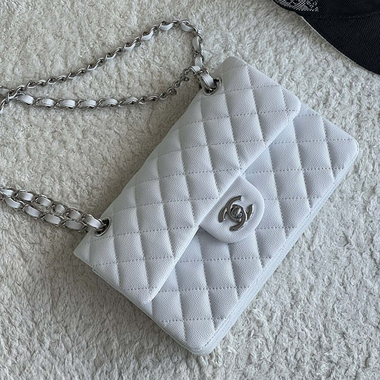 Small Classic Chanel Grain Calfskin Flap Bag White A01117