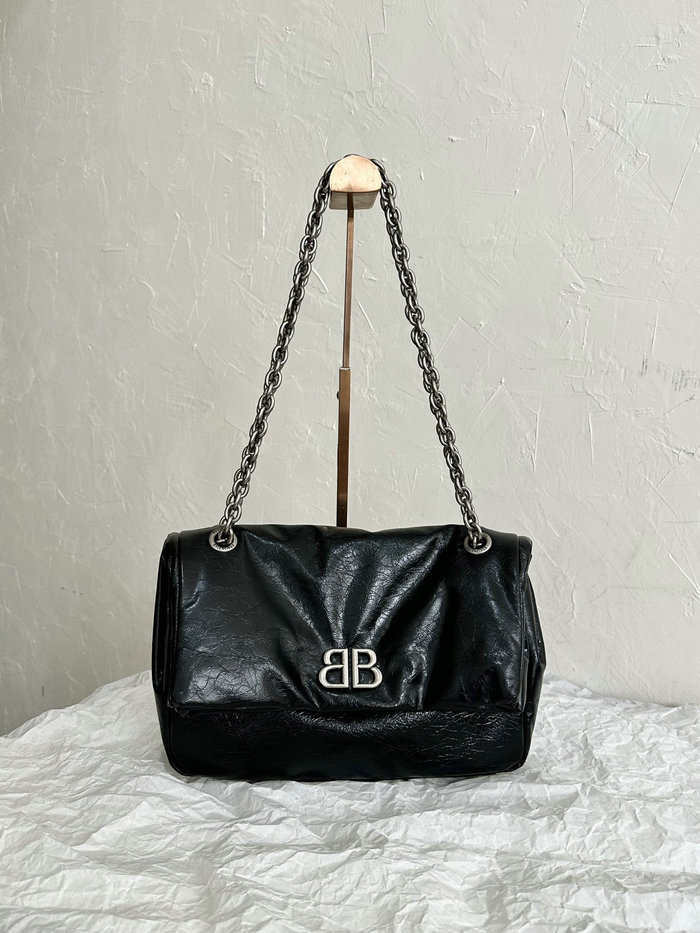 Balenciaga Monaco Small Chain Bag Black with Silver B765966