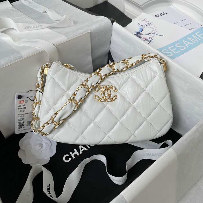 Chanel Calfskin Hobo Bag White AS4422