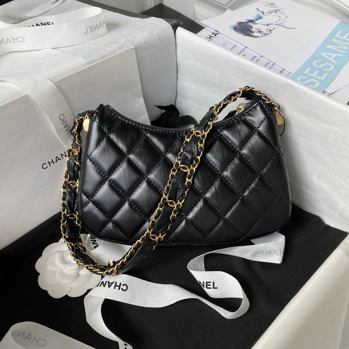 Chanel Calfskin Small Hobo Bag Black AP3647