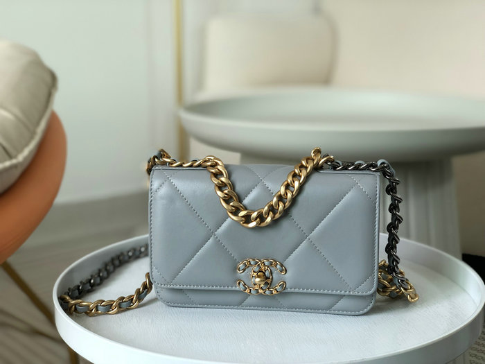 Chanel Lambskin WOC Chain Wallet Grey AS0957