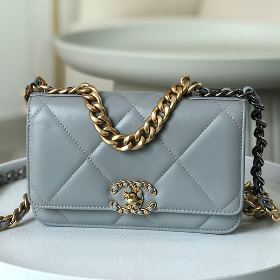 Chanel Lambskin WOC Chain Wallet Grey AS0957