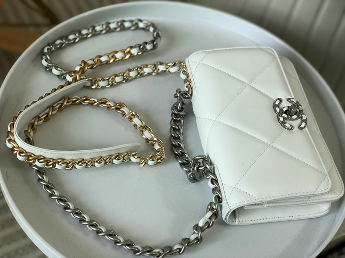 Chanel Lambskin WOC Chain Wallet White AS0957