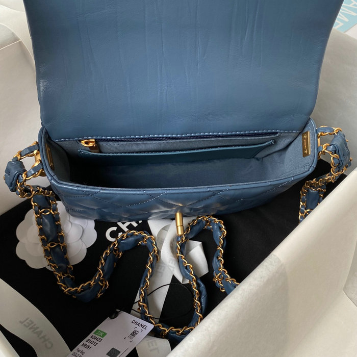 Chanel Shiny Aged Calfskin Shoulder Bag Blue AS4423