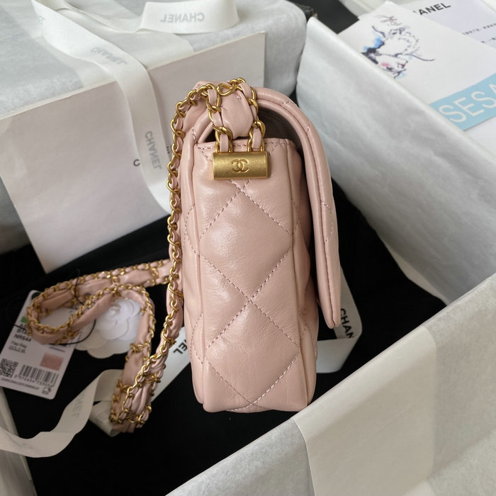 Chanel Shiny Aged Calfskin Shoulder Bag Pink AS4423