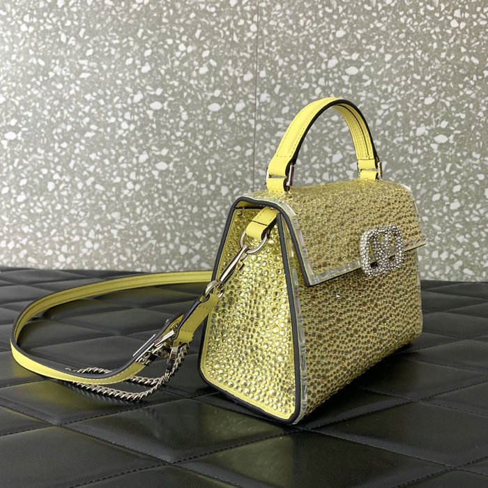 Valentino Mini Vsling Handbag With Rhinestones Yellow V0097