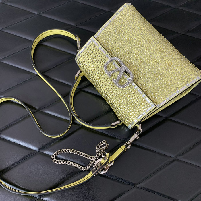 Valentino Mini Vsling Handbag With Rhinestones Yellow V0097