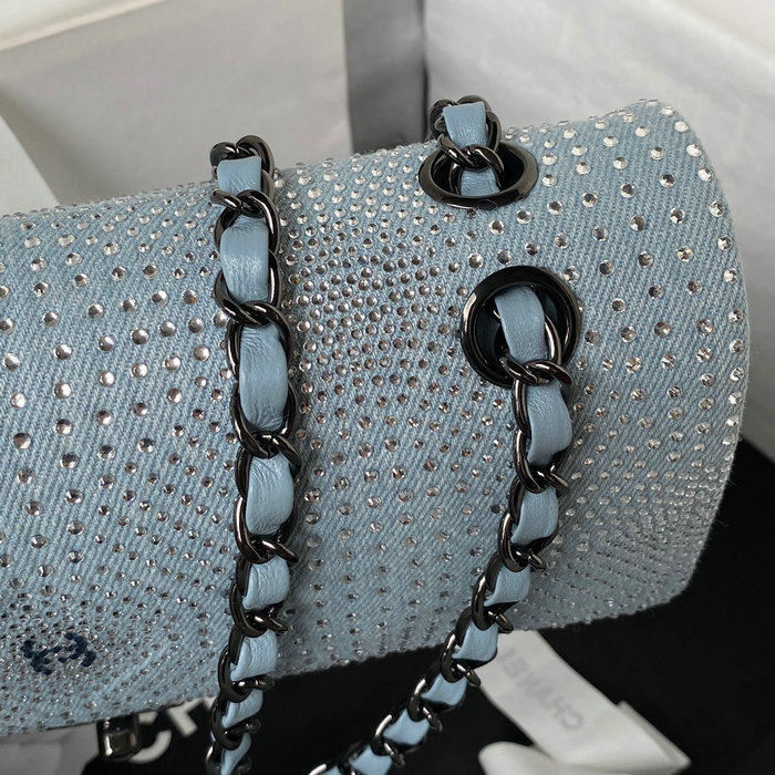 Chanel Crystal Studs Classic Handbag Blue A0112