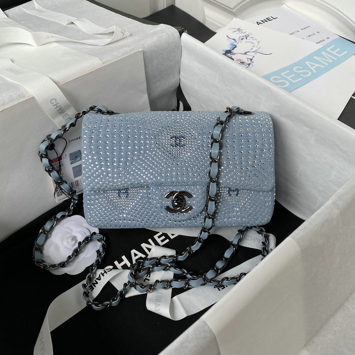 Chanel Crystal Studs Classic Small Handbag Blue A0116