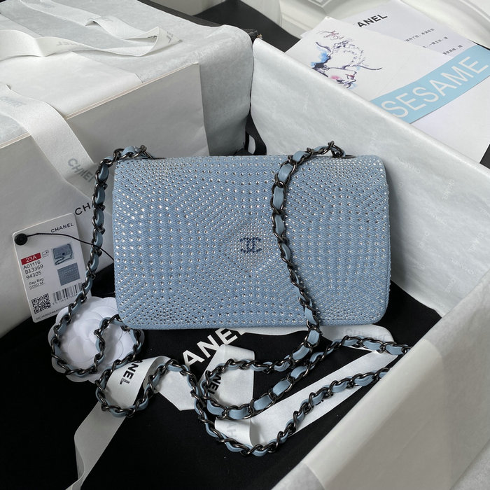 Chanel Crystal Studs Classic Small Handbag Blue A0116