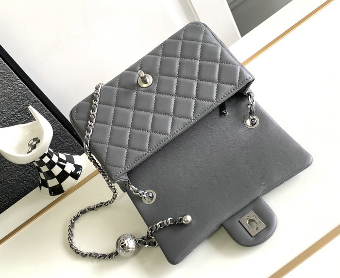 Chanel Lambskin Flap Bag Grey AS1787