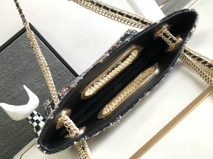 Chanel Tweed Shoulder Bag Black AS2023