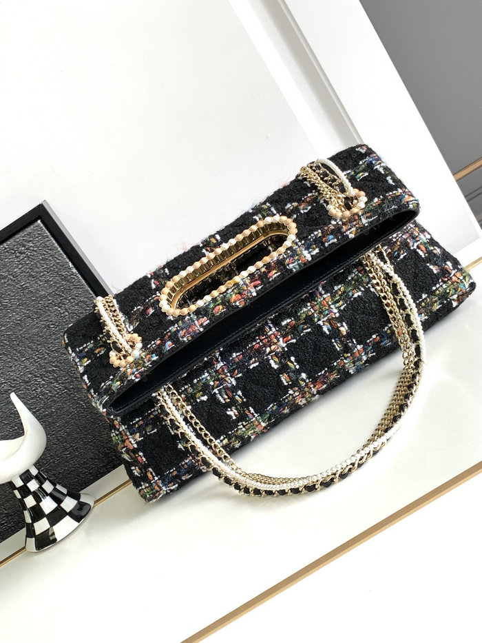 Chanel Tweed Shoulder Bag Black AS2023