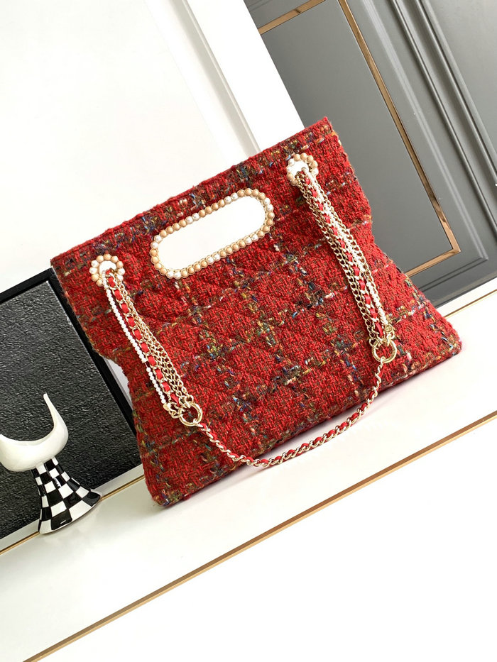 Chanel Tweed Shoulder Bag Red AS2023