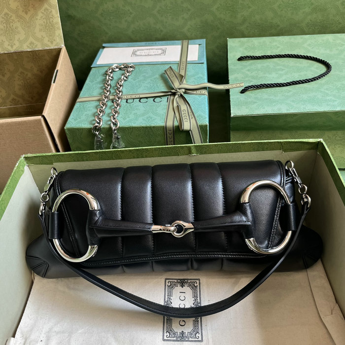 Gucci Horsebit Chain Medium Shoulder Bag Black 764255