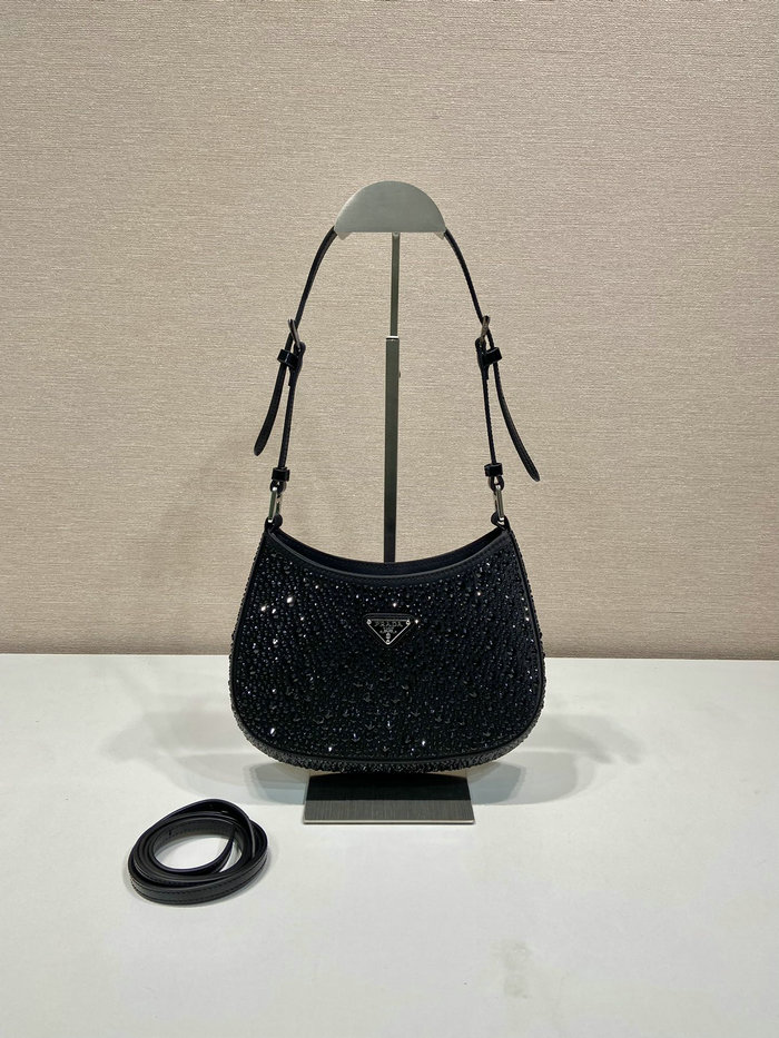 Prada Cleo satin bag with crystals Black 1BC169