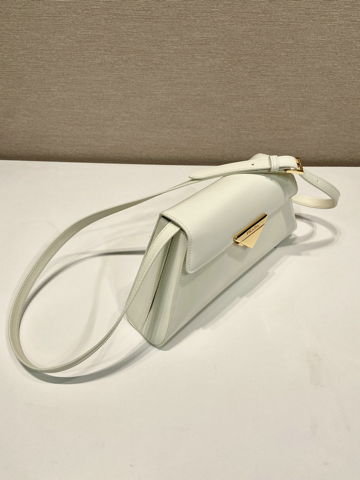 Prada Medium Brushed Leather Handbag White 1BD343