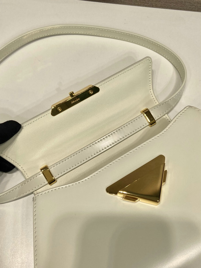 Prada Medium Brushed Leather Handbag White 1BD343